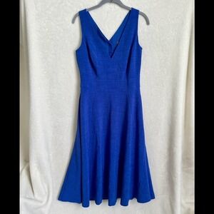 Vince Camuto Royal Blue Fit & Flare Dress Size 8 Back Cutout V-Neck